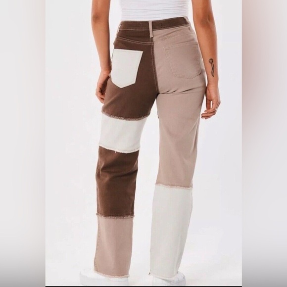 Hollister Ultra High-Rise Dad Jeans Straight Leg Brown Patchwork Y2K - Picture 2 of 9